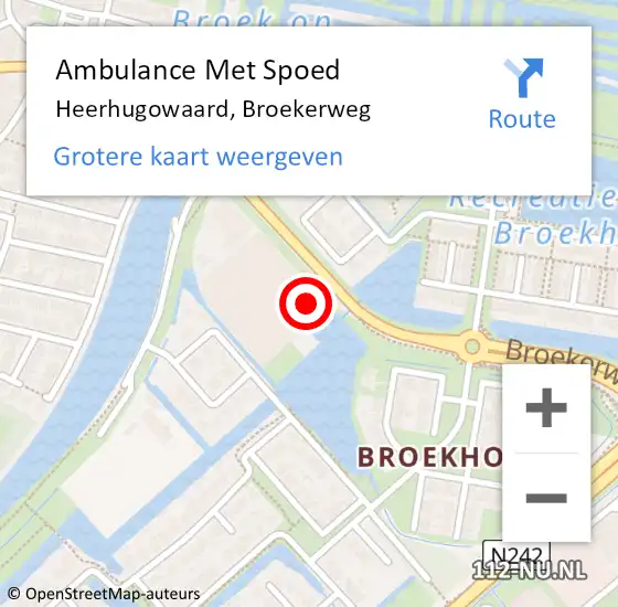 Locatie op kaart van de 112 melding: Ambulance Met Spoed Naar Heerhugowaard, Broekerweg op 2 juli 2024 10:44