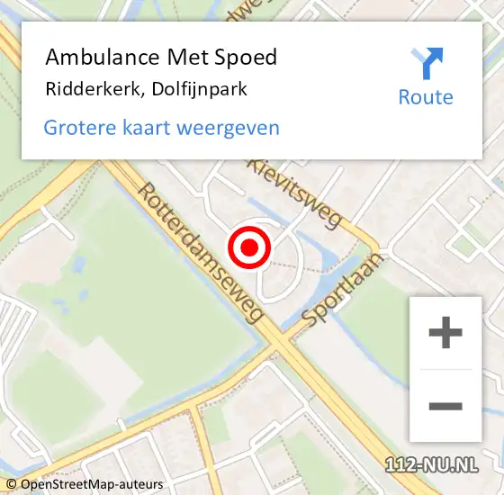 Locatie op kaart van de 112 melding: Ambulance Met Spoed Naar Ridderkerk, Dolfijnpark op 2 juli 2024 10:54