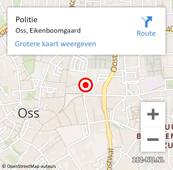 Locatie op kaart van de 112 melding: Politie Oss, Eikenboomgaard op 2 juli 2024 11:14