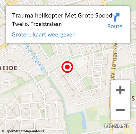 Locatie op kaart van de 112 melding: Trauma helikopter Met Grote Spoed Naar Twello, Troelstralaan op 2 juli 2024 11:32