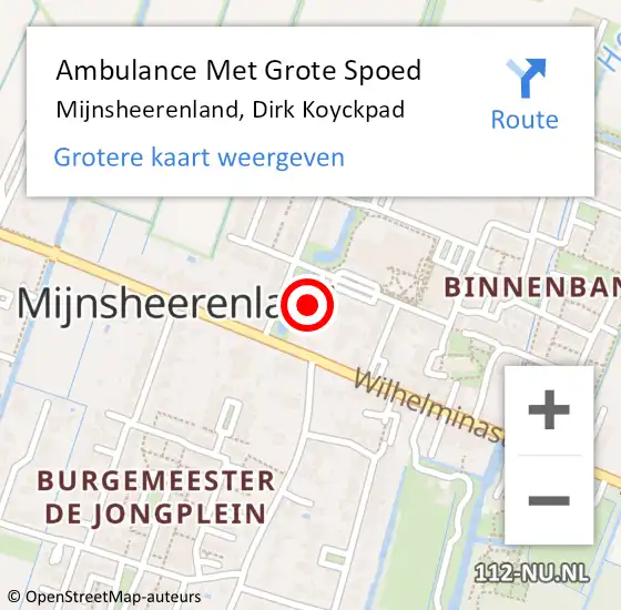 Locatie op kaart van de 112 melding: Ambulance Met Grote Spoed Naar Mijnsheerenland, Dirk Koyckpad op 2 juli 2024 11:43