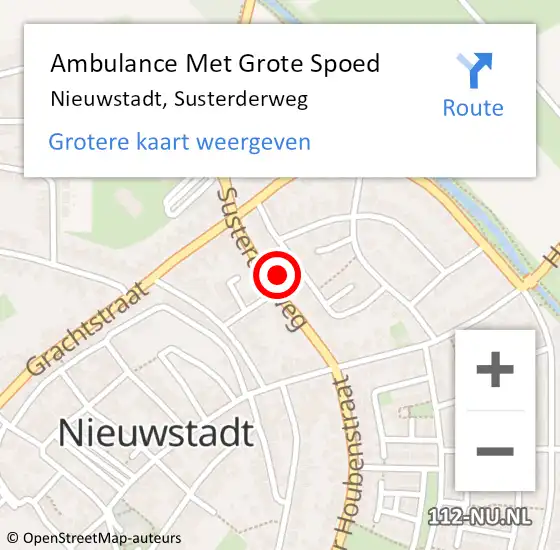 Locatie op kaart van de 112 melding: Ambulance Met Grote Spoed Naar Nieuwstadt, Susterderweg op 11 oktober 2014 15:27