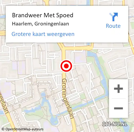 Locatie op kaart van de 112 melding: Brandweer Met Spoed Naar Haarlem, Groningenlaan op 2 juli 2024 11:59