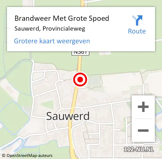 Locatie op kaart van de 112 melding: Brandweer Met Grote Spoed Naar Sauwerd, Provincialeweg op 2 juli 2024 12:09