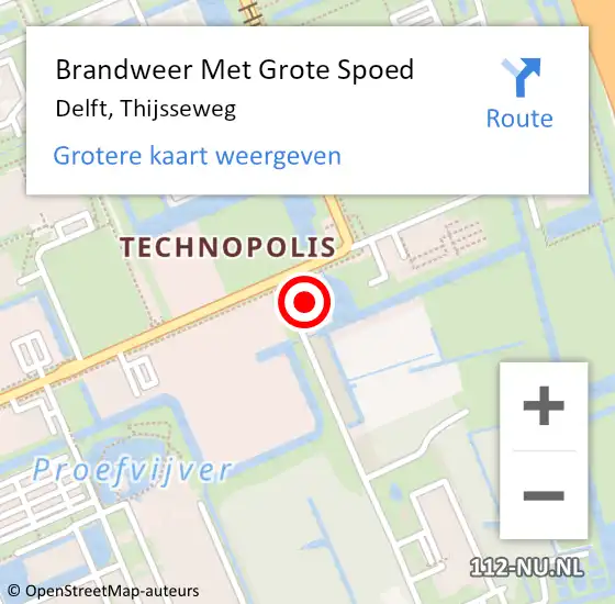 Locatie op kaart van de 112 melding: Brandweer Met Grote Spoed Naar Delft, Thijsseweg op 2 juli 2024 12:18