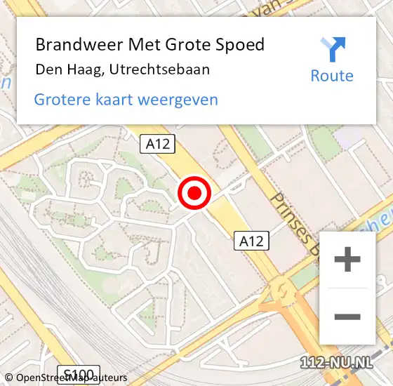 Locatie op kaart van de 112 melding: Brandweer Met Grote Spoed Naar Den Haag, Utrechtsebaan op 2 juli 2024 12:23