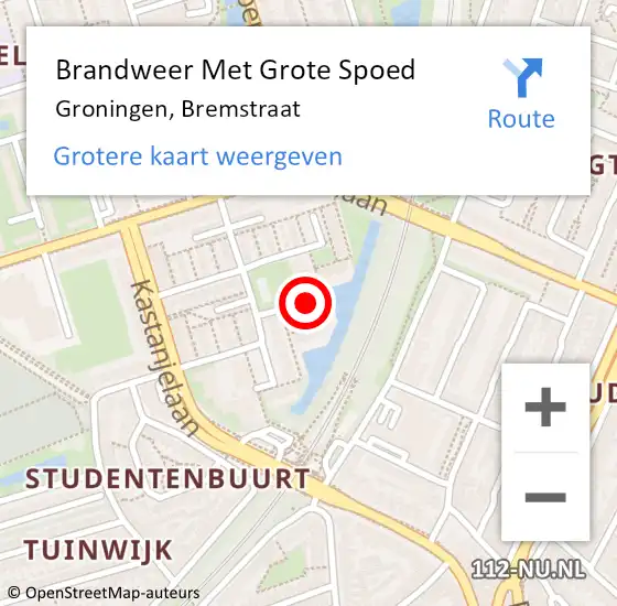 Locatie op kaart van de 112 melding: Brandweer Met Grote Spoed Naar Groningen, Bremstraat op 2 juli 2024 12:26