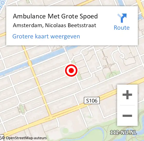 Locatie op kaart van de 112 melding: Ambulance Met Grote Spoed Naar Amsterdam, Nicolaas Beetsstraat op 2 juli 2024 12:27