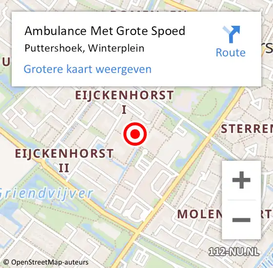 Locatie op kaart van de 112 melding: Ambulance Met Grote Spoed Naar Puttershoek, Winterplein op 2 juli 2024 12:34