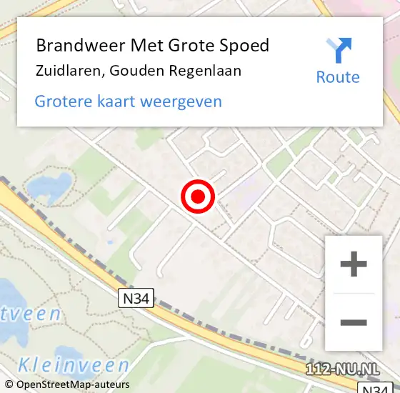 Locatie op kaart van de 112 melding: Brandweer Met Grote Spoed Naar Zuidlaren, Gouden Regenlaan op 2 juli 2024 12:34