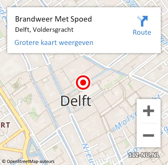 Locatie op kaart van de 112 melding: Brandweer Met Spoed Naar Delft, Voldersgracht op 2 juli 2024 12:46