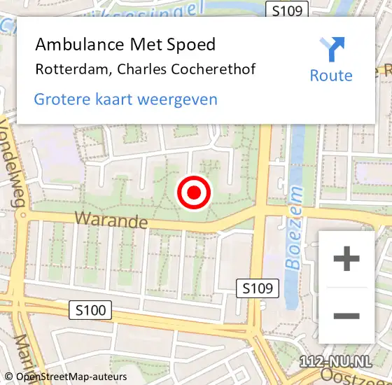 Locatie op kaart van de 112 melding: Ambulance Met Spoed Naar Rotterdam, Charles Cocherethof op 2 juli 2024 12:47