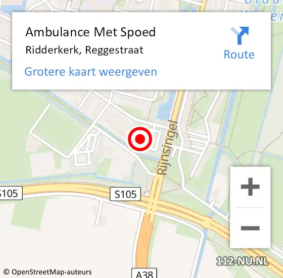 Locatie op kaart van de 112 melding: Ambulance Met Spoed Naar Ridderkerk, Reggestraat op 2 juli 2024 12:54