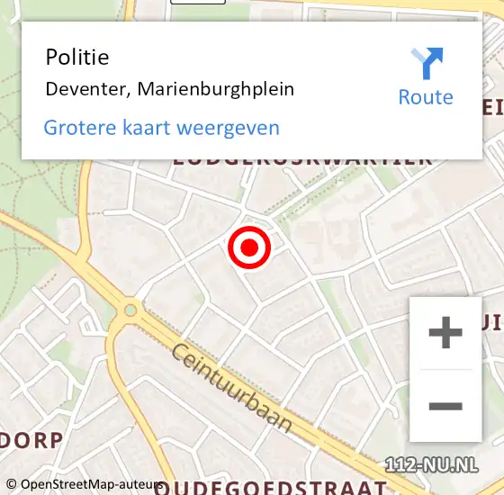 Locatie op kaart van de 112 melding: Politie Deventer, Marienburghplein op 2 juli 2024 13:04