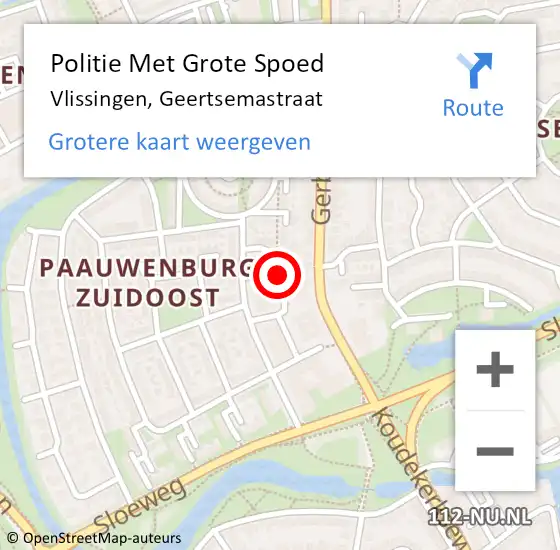 Locatie op kaart van de 112 melding: Politie Met Grote Spoed Naar Vlissingen, Geertsemastraat op 2 juli 2024 13:16