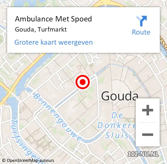 Locatie op kaart van de 112 melding: Ambulance Met Spoed Naar Gouda, Turfmarkt op 2 juli 2024 13:25