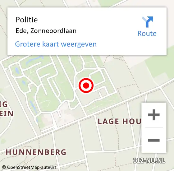 Locatie op kaart van de 112 melding: Politie Ede, Zonneoordlaan op 2 juli 2024 13:27