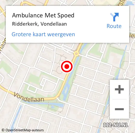 Locatie op kaart van de 112 melding: Ambulance Met Spoed Naar Ridderkerk, Vondellaan op 2 juli 2024 13:38