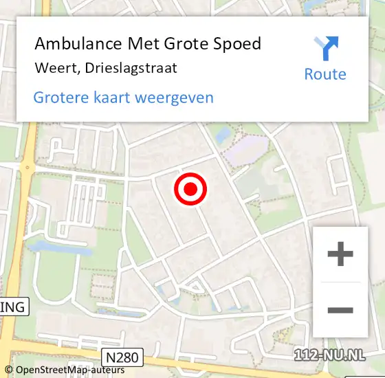 Locatie op kaart van de 112 melding: Ambulance Met Grote Spoed Naar Weert, Drieslagstraat op 2 juli 2024 13:46