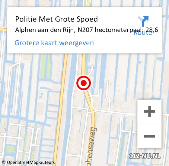 Locatie op kaart van de 112 melding: Politie Met Grote Spoed Naar Alphen aan den Rijn, N207 hectometerpaal: 28,6 op 2 juli 2024 13:47