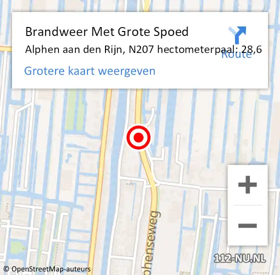 Locatie op kaart van de 112 melding: Brandweer Met Grote Spoed Naar Alphen aan den Rijn, N207 hectometerpaal: 28,6 op 2 juli 2024 13:47