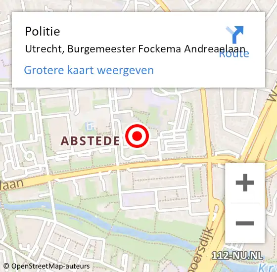 Locatie op kaart van de 112 melding: Politie Utrecht, Burgemeester Fockema Andreaelaan op 2 juli 2024 13:49