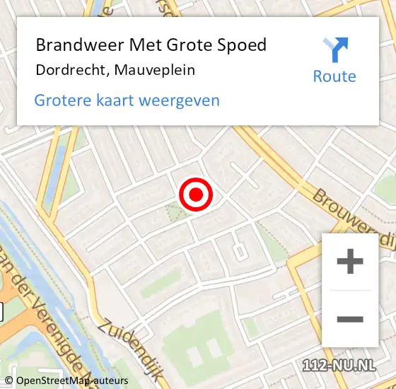 Locatie op kaart van de 112 melding: Brandweer Met Grote Spoed Naar Dordrecht, Mauveplein op 2 juli 2024 13:50