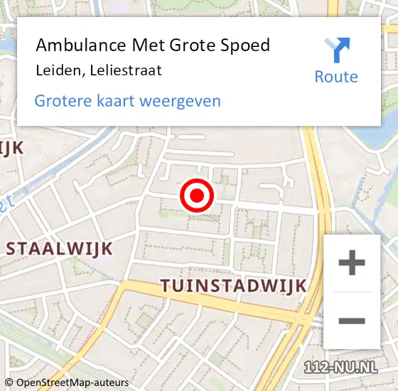 Locatie op kaart van de 112 melding: Ambulance Met Grote Spoed Naar Leiden, Leliestraat op 2 juli 2024 13:51