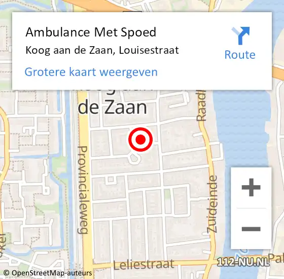 Locatie op kaart van de 112 melding: Ambulance Met Spoed Naar Koog aan de Zaan, Louisestraat op 2 juli 2024 14:00