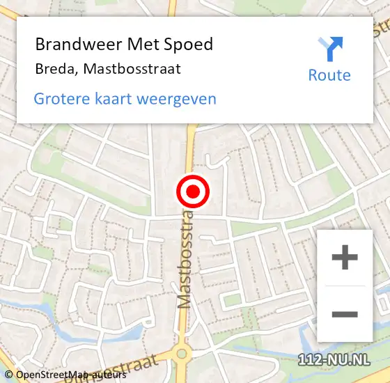 Locatie op kaart van de 112 melding: Brandweer Met Spoed Naar Breda, Mastbosstraat op 2 juli 2024 14:03