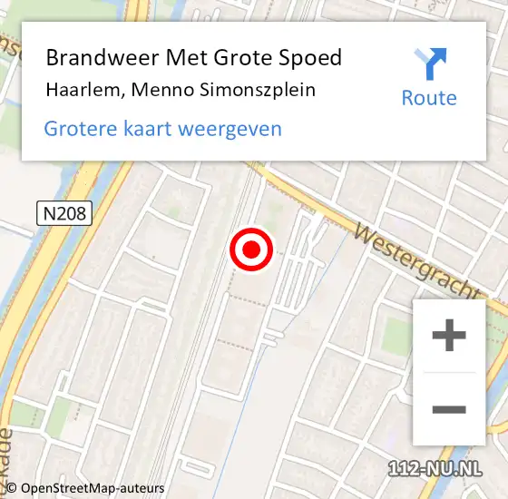 Locatie op kaart van de 112 melding: Brandweer Met Grote Spoed Naar Haarlem, Menno Simonszplein op 2 juli 2024 14:20