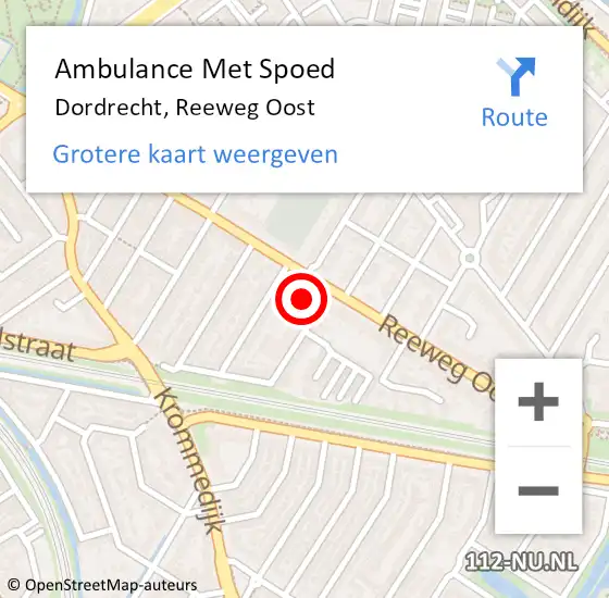 Locatie op kaart van de 112 melding: Ambulance Met Spoed Naar Dordrecht, Reeweg Oost op 2 juli 2024 14:26