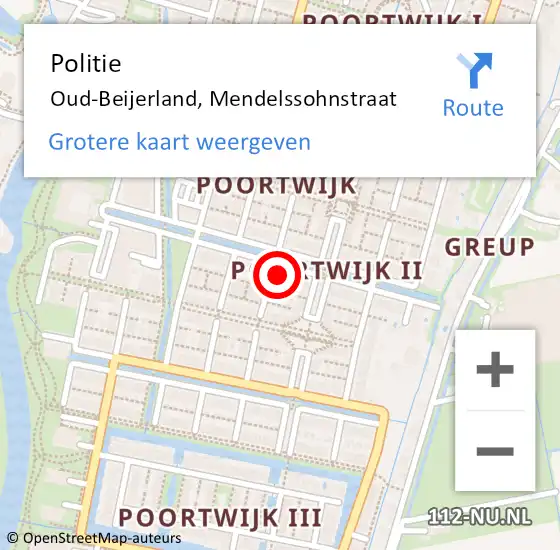 Locatie op kaart van de 112 melding: Politie Oud-Beijerland, Mendelssohnstraat op 2 juli 2024 14:27