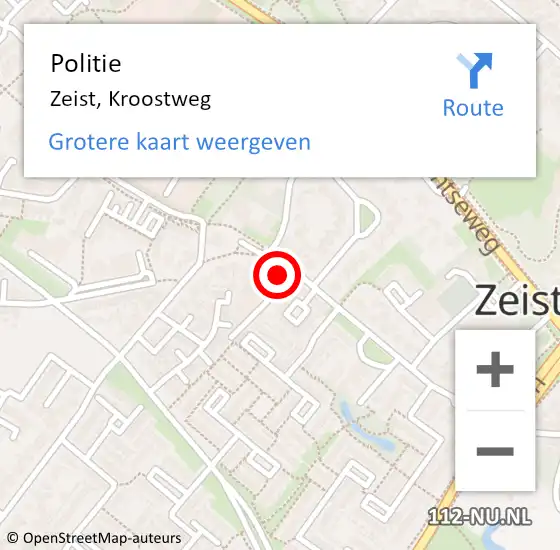 Locatie op kaart van de 112 melding: Politie Zeist, Kroostweg op 2 juli 2024 14:33