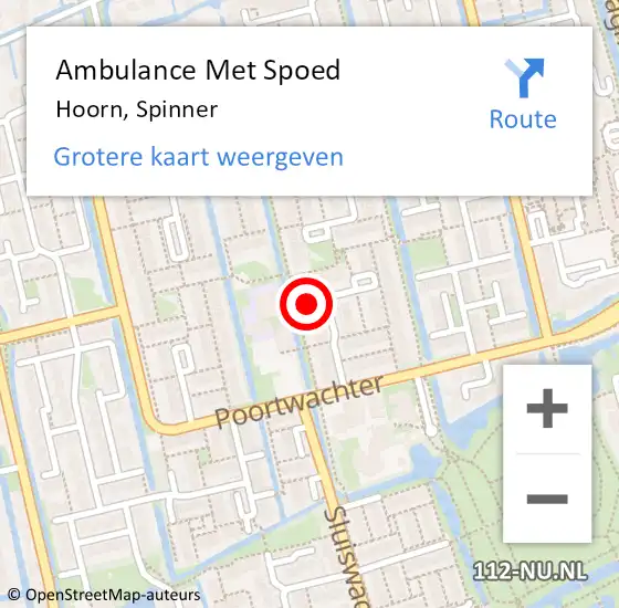 Locatie op kaart van de 112 melding: Ambulance Met Spoed Naar Hoorn, Spinner op 2 juli 2024 14:45