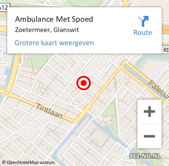 Locatie op kaart van de 112 melding: Ambulance Met Spoed Naar Zoetermeer, Glanswit op 2 juli 2024 14:59