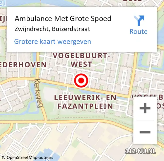 Locatie op kaart van de 112 melding: Ambulance Met Grote Spoed Naar Zwijndrecht, Buizerdstraat op 2 juli 2024 15:05