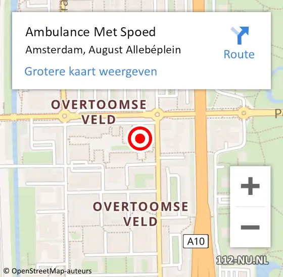 Locatie op kaart van de 112 melding: Ambulance Met Spoed Naar Amsterdam, August Allebéplein op 2 juli 2024 15:11