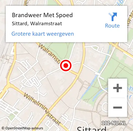 Locatie op kaart van de 112 melding: Brandweer Met Spoed Naar Sittard, Walramstraat op 2 juli 2024 15:46