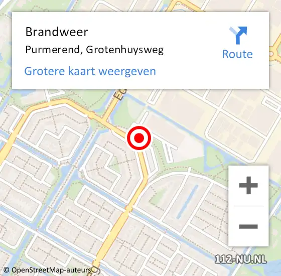 Locatie op kaart van de 112 melding: Brandweer Purmerend, Grotenhuysweg op 2 juli 2024 16:22
