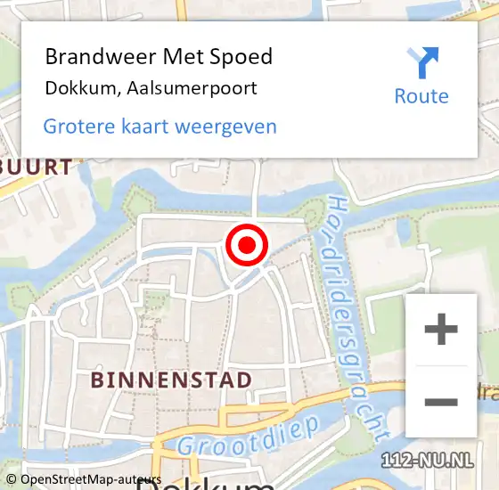 Locatie op kaart van de 112 melding: Brandweer Met Spoed Naar Dokkum, Aalsumerpoort op 2 juli 2024 16:23