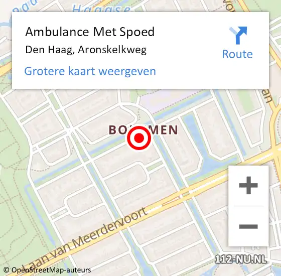 Locatie op kaart van de 112 melding: Ambulance Met Spoed Naar Den Haag, Aronskelkweg op 2 juli 2024 16:55