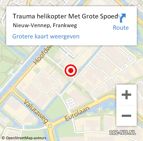 Locatie op kaart van de 112 melding: Trauma helikopter Met Grote Spoed Naar Nieuw-Vennep, Frankweg op 2 juli 2024 17:01