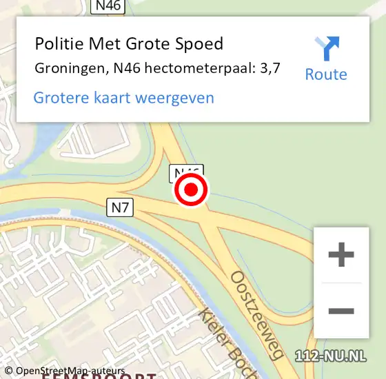 Locatie op kaart van de 112 melding: Politie Met Grote Spoed Naar Groningen, N46 hectometerpaal: 3,7 op 2 juli 2024 17:01