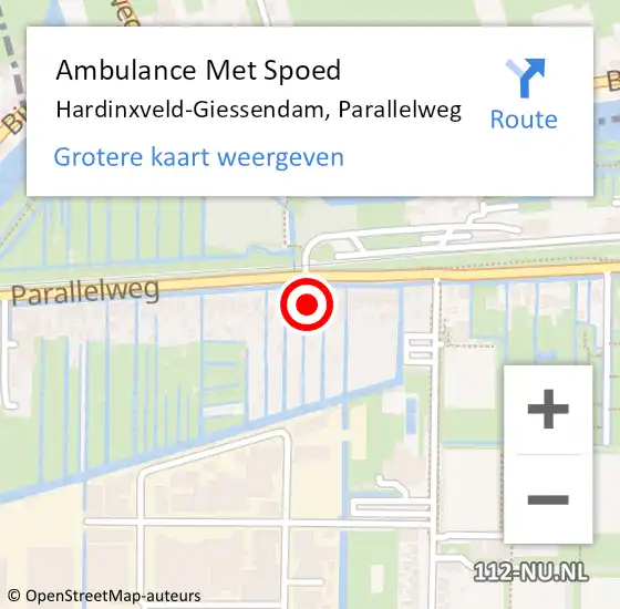 Locatie op kaart van de 112 melding: Ambulance Met Spoed Naar Hardinxveld-Giessendam, Parallelweg op 2 juli 2024 17:15