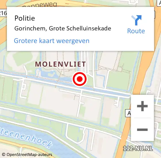 Locatie op kaart van de 112 melding: Politie Gorinchem, Grote Schelluinsekade op 2 juli 2024 17:28