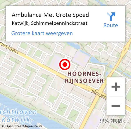 Locatie op kaart van de 112 melding: Ambulance Met Grote Spoed Naar Katwijk, Schimmelpenninckstraat op 2 juli 2024 17:29