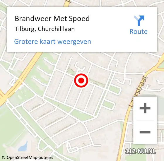 Locatie op kaart van de 112 melding: Brandweer Met Spoed Naar Tilburg, Churchilllaan op 2 juli 2024 17:45