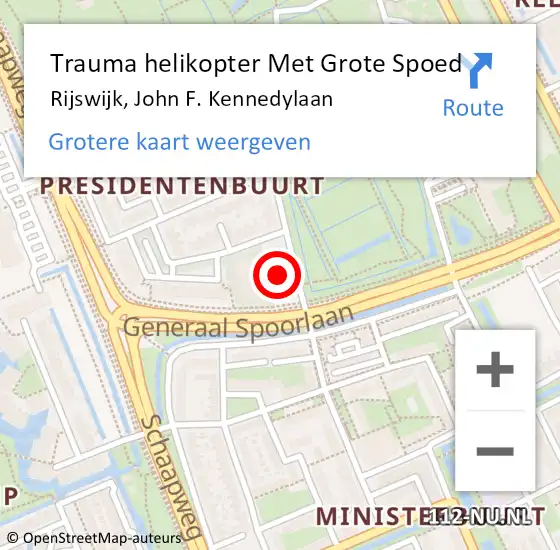 Locatie op kaart van de 112 melding: Trauma helikopter Met Grote Spoed Naar Rijswijk, John F. Kennedylaan op 2 juli 2024 17:46