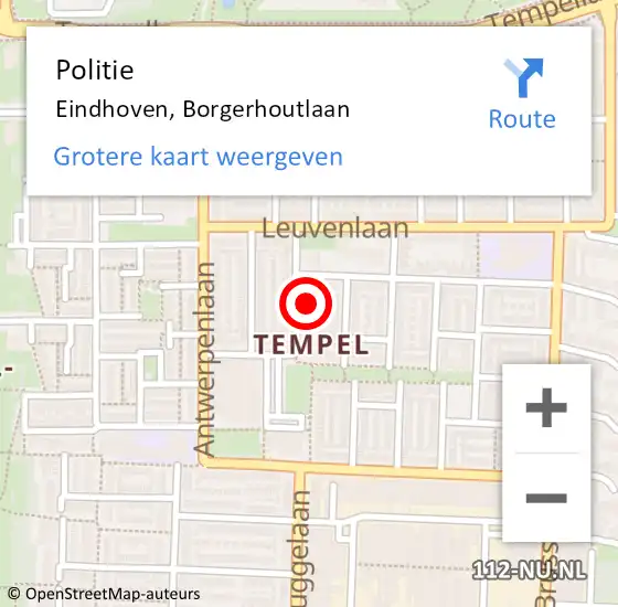 Locatie op kaart van de 112 melding: Politie Eindhoven, Borgerhoutlaan op 2 juli 2024 18:14